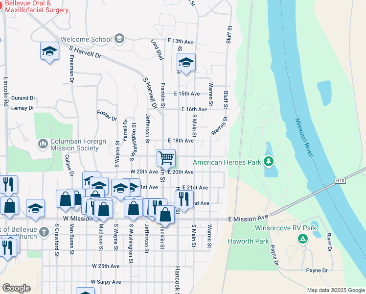 map of restaurants, bars, coffee shops, grocery stores, and more near 1805 Hancock Street in Bellevue
