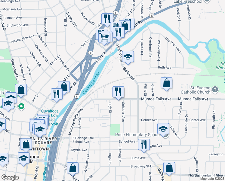 map of restaurants, bars, coffee shops, grocery stores, and more near 2445 Talbot Street in Cuyahoga Falls