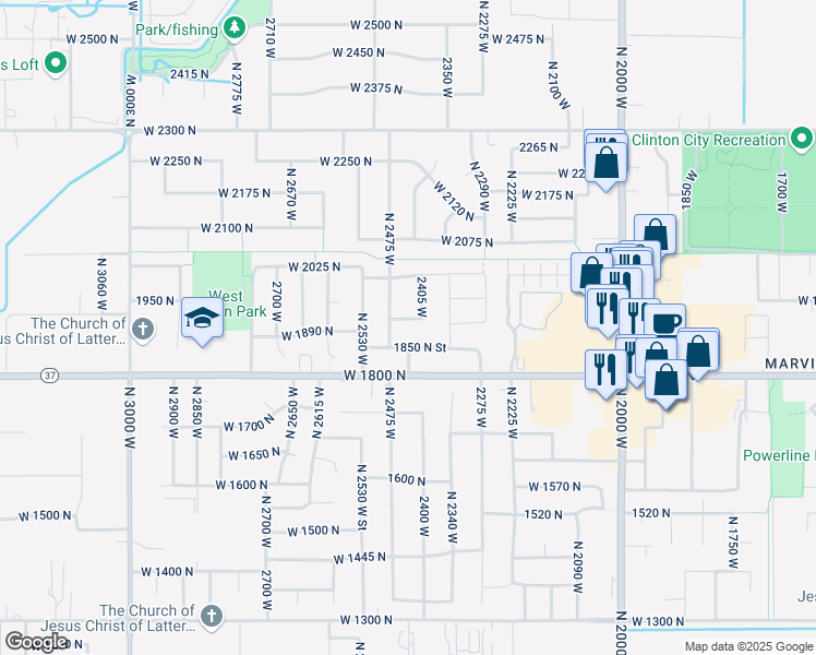 map of restaurants, bars, coffee shops, grocery stores, and more near 1943 2405 West in Clinton