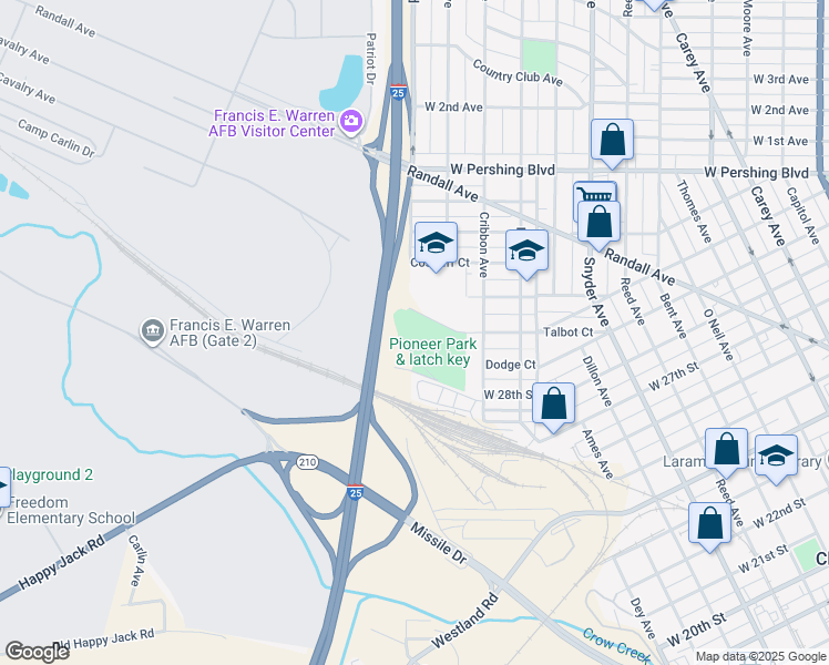 map of restaurants, bars, coffee shops, grocery stores, and more near 1331 Talbot Court in Cheyenne