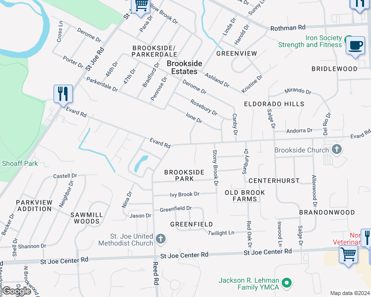 map of restaurants, bars, coffee shops, grocery stores, and more near 6618 Bandon Dr in Fort Wayne