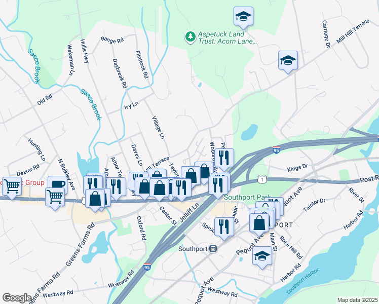 map of restaurants, bars, coffee shops, grocery stores, and more near 206 Southport Woods Drive in Fairfield