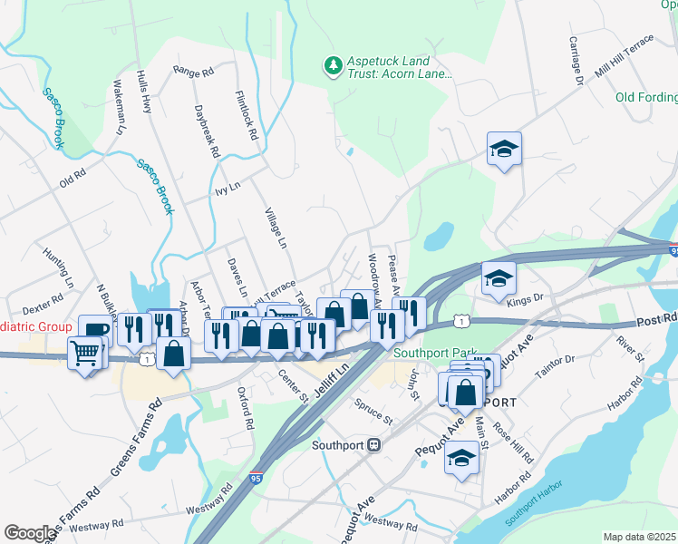 map of restaurants, bars, coffee shops, grocery stores, and more near 206 Southport Woods Drive in Fairfield