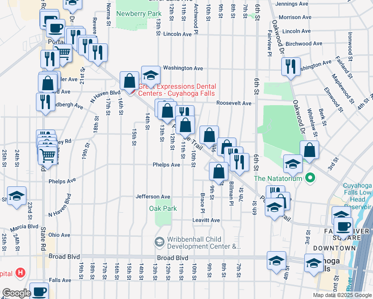 map of restaurants, bars, coffee shops, grocery stores, and more near 1024 Portage Trail in Cuyahoga Falls