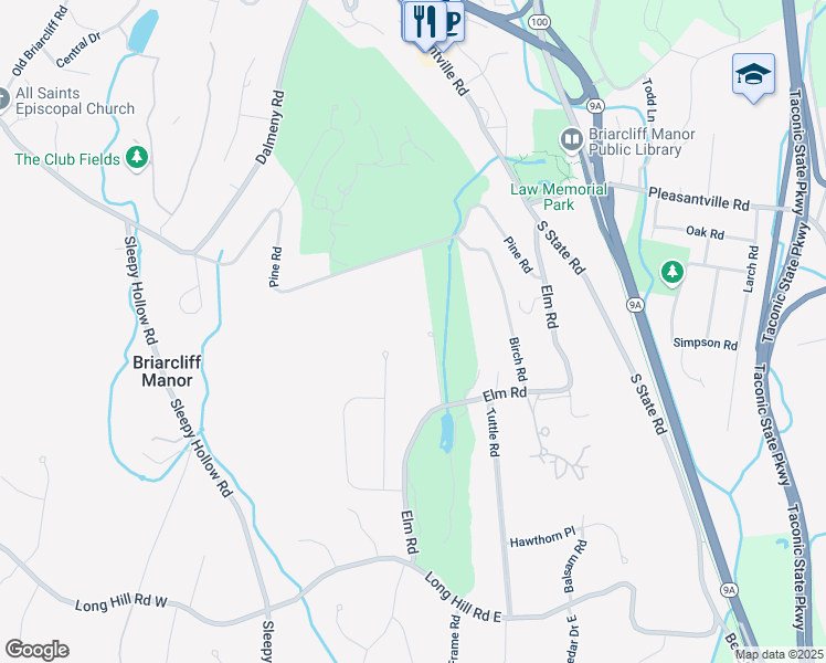 map of restaurants, bars, coffee shops, grocery stores, and more near 36 Plumwood Road in Briarcliff Manor