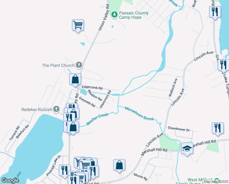 map of restaurants, bars, coffee shops, grocery stores, and more near 49 Edgecumb Road in West Milford