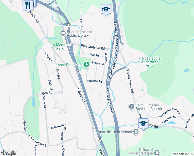 map of restaurants, bars, coffee shops, grocery stores, and more near 9 Valentine Road in Briarcliff Manor