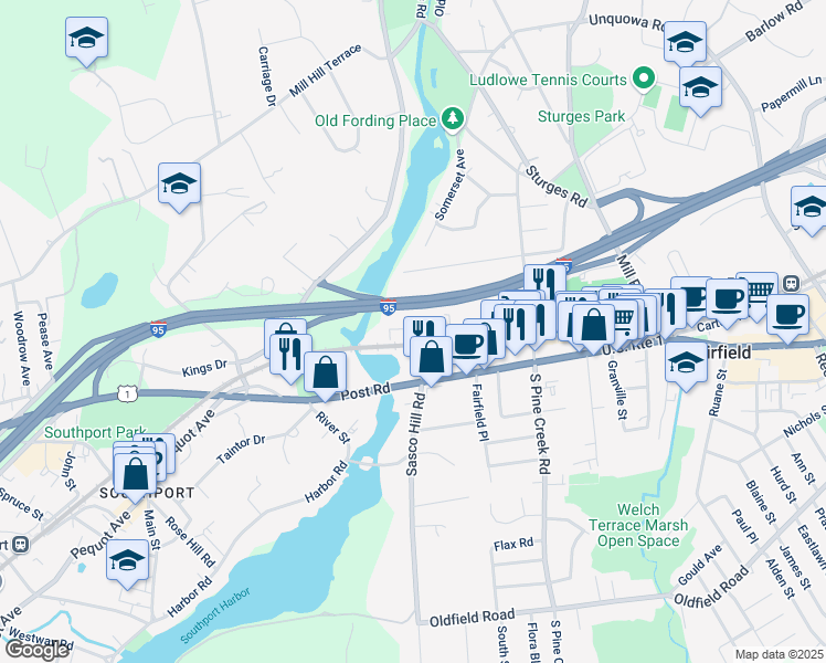 map of restaurants, bars, coffee shops, grocery stores, and more near 300 Linwood Avenue in Fairfield