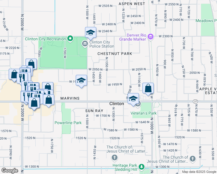 map of restaurants, bars, coffee shops, grocery stores, and more near 1341 West 1950 North in Clinton