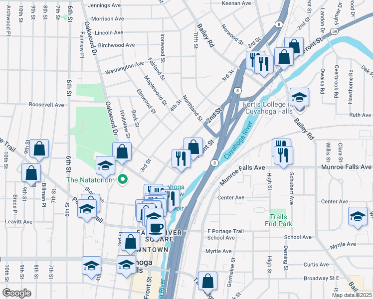 map of restaurants, bars, coffee shops, grocery stores, and more near 2459 2nd Street in Cuyahoga Falls