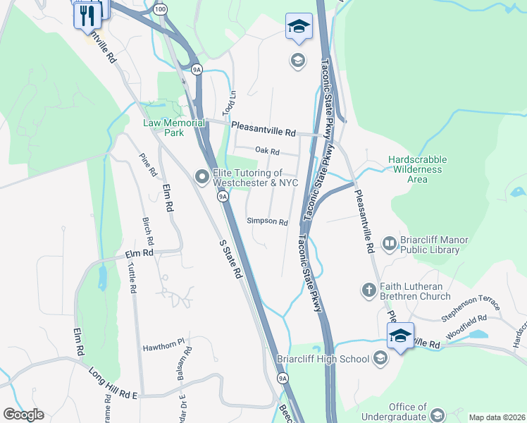 map of restaurants, bars, coffee shops, grocery stores, and more near 22 Valentine Road in Briarcliff Manor