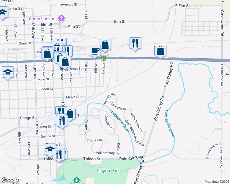 map of restaurants, bars, coffee shops, grocery stores, and more near 548 Beverly Road in Sidney
