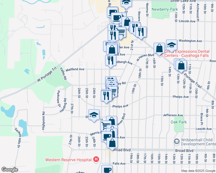 map of restaurants, bars, coffee shops, grocery stores, and more near 2490 State Road in Cuyahoga Falls