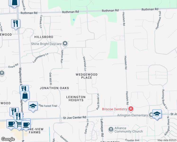 map of restaurants, bars, coffee shops, grocery stores, and more near 7224 Deerpointe Cove in Fort Wayne