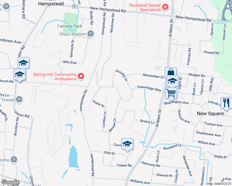 map of restaurants, bars, coffee shops, grocery stores, and more near 36 Greenridge Way in Spring Valley