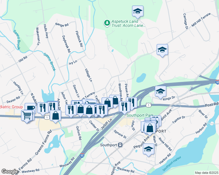 map of restaurants, bars, coffee shops, grocery stores, and more near 206 Southport Woods Drive in Fairfield