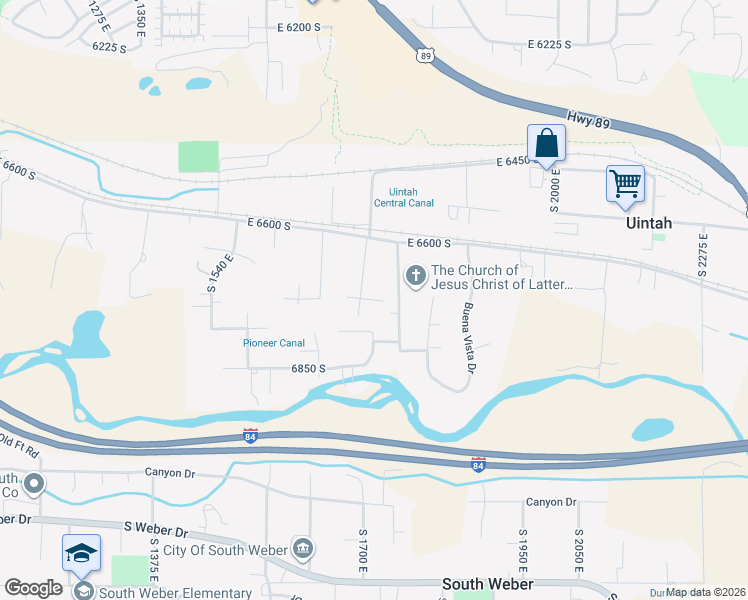 map of restaurants, bars, coffee shops, grocery stores, and more near 6679 South 1775 East in Uintah
