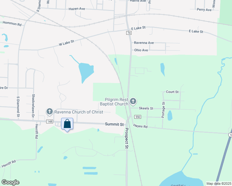 map of restaurants, bars, coffee shops, grocery stores, and more near 5551 South Prospect Street in Ravenna