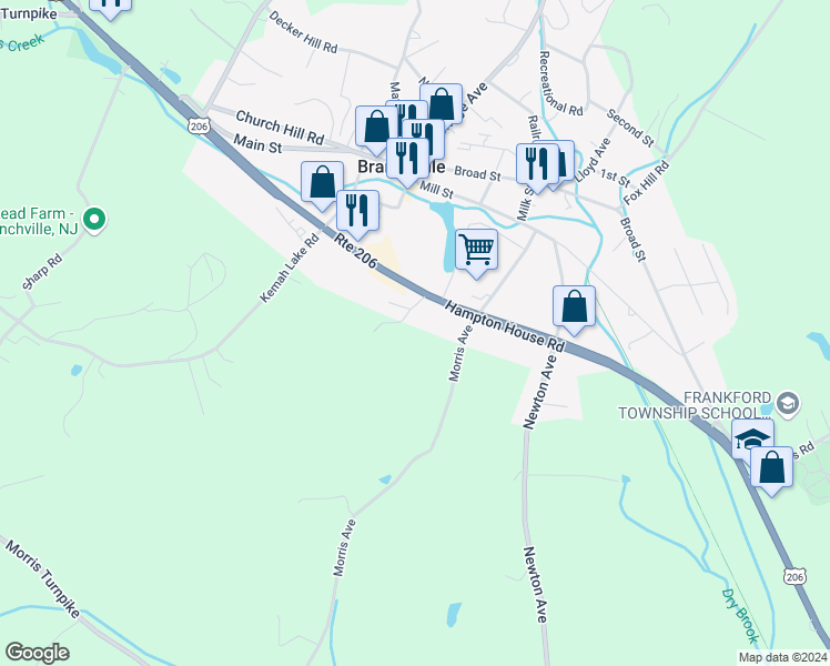 map of restaurants, bars, coffee shops, grocery stores, and more near 5 Country Lane in Branchville