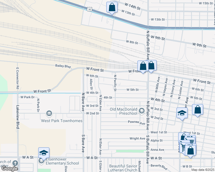 map of restaurants, bars, coffee shops, grocery stores, and more near 2916 West 6th Street in North Platte