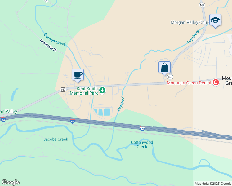 map of restaurants, bars, coffee shops, grocery stores, and more near 5494 Aspen Meadow Lane in Mountain Green