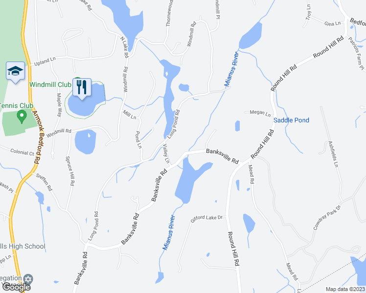 map of restaurants, bars, coffee shops, grocery stores, and more near 72 Banksville Road in Armonk