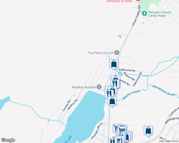 map of restaurants, bars, coffee shops, grocery stores, and more near 33 Hemlock Lane in West Milford