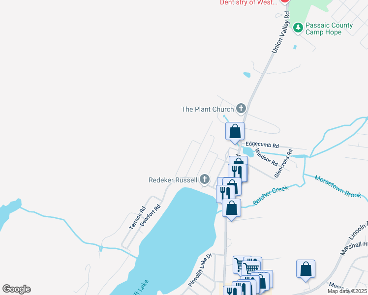map of restaurants, bars, coffee shops, grocery stores, and more near 33 Hemlock Lane in West Milford