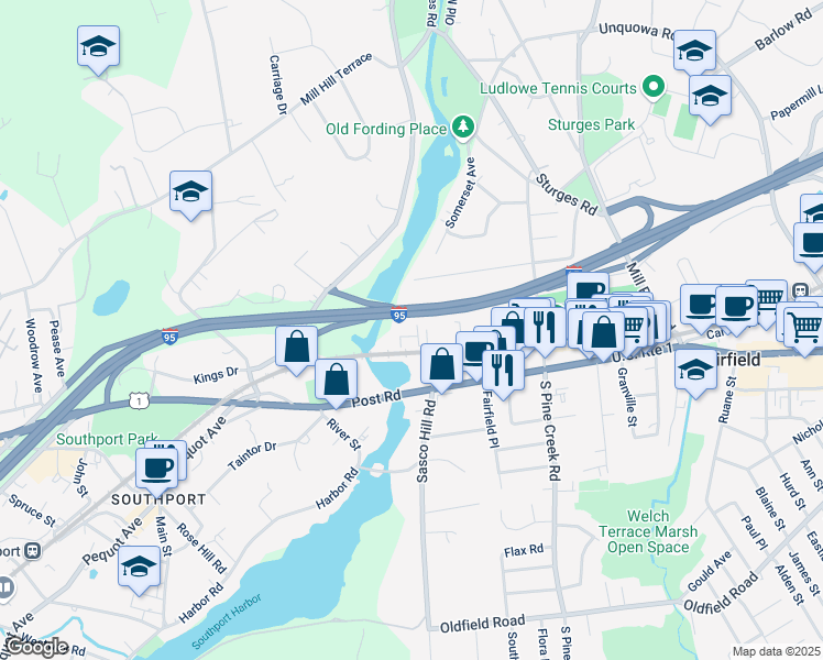 map of restaurants, bars, coffee shops, grocery stores, and more near 300 Linwood Avenue in Fairfield