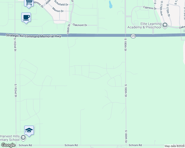map of restaurants, bars, coffee shops, grocery stores, and more near 18325 Schirra Street in Gretna