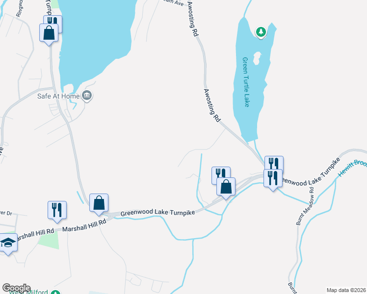 map of restaurants, bars, coffee shops, grocery stores, and more near 50 Ponderosa Place in West Milford