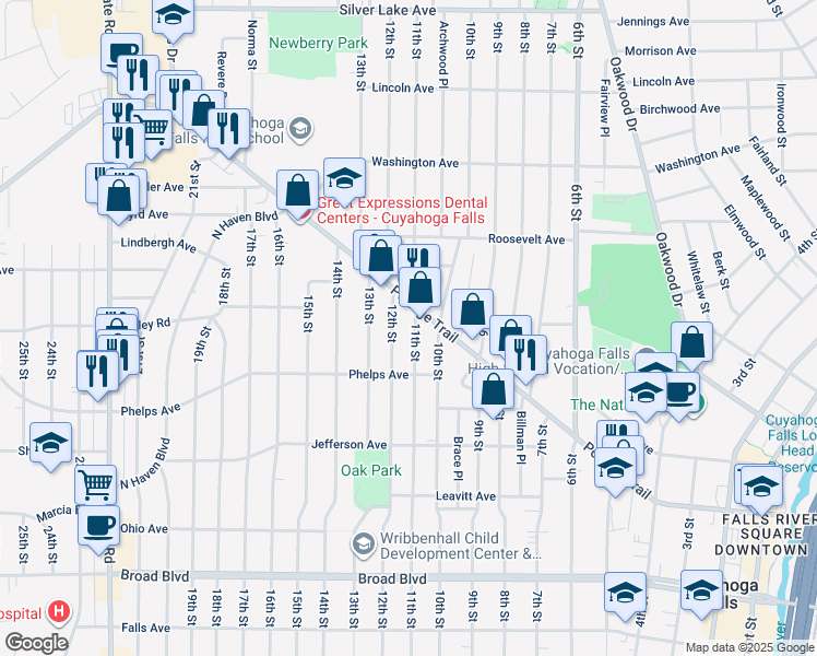 map of restaurants, bars, coffee shops, grocery stores, and more near 1024 Portage Trail in Cuyahoga Falls