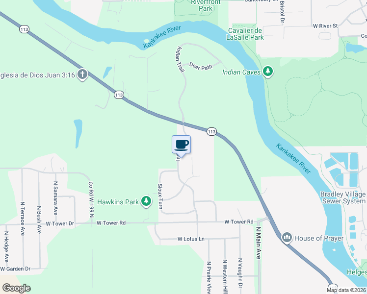map of restaurants, bars, coffee shops, grocery stores, and more near 1421 Indian Trail in Kankakee