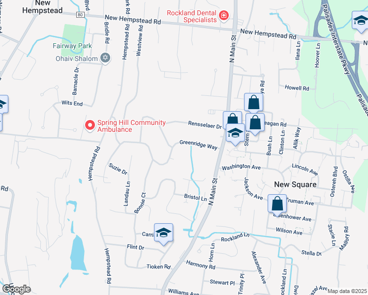 map of restaurants, bars, coffee shops, grocery stores, and more near 14 Greenridge Way in Spring Valley