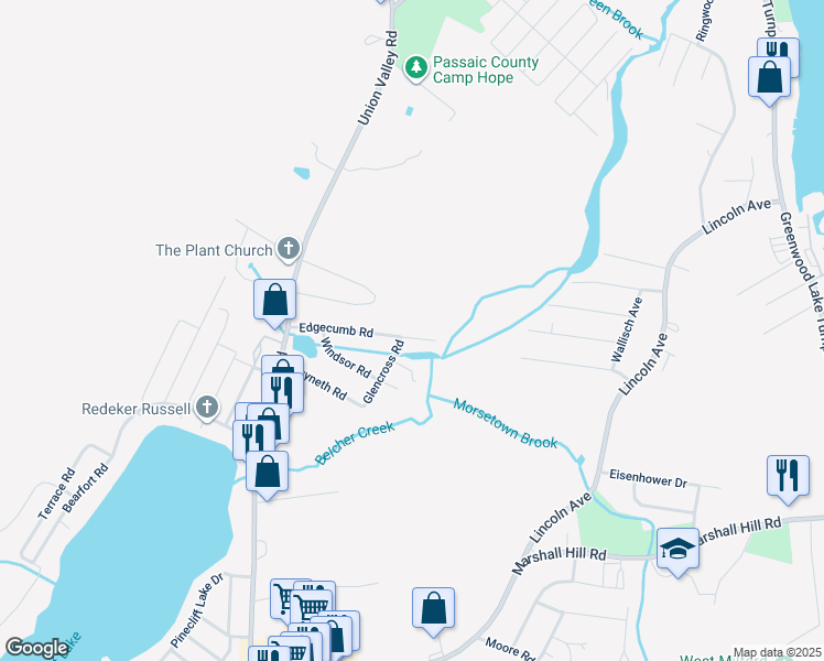 map of restaurants, bars, coffee shops, grocery stores, and more near 49 Edgecumb Road in West Milford