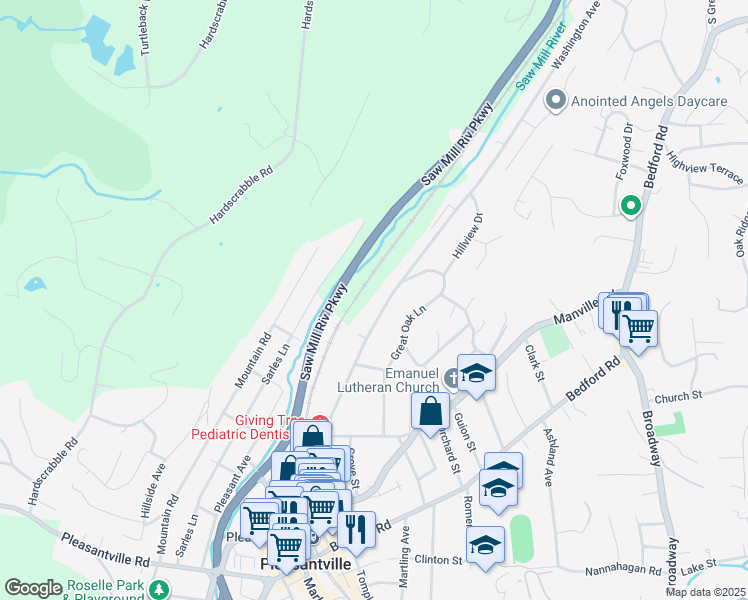 map of restaurants, bars, coffee shops, grocery stores, and more near 252 Washington Avenue in Pleasantville