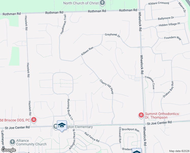 map of restaurants, bars, coffee shops, grocery stores, and more near 6515 Cherry Hill Parkway in Fort Wayne