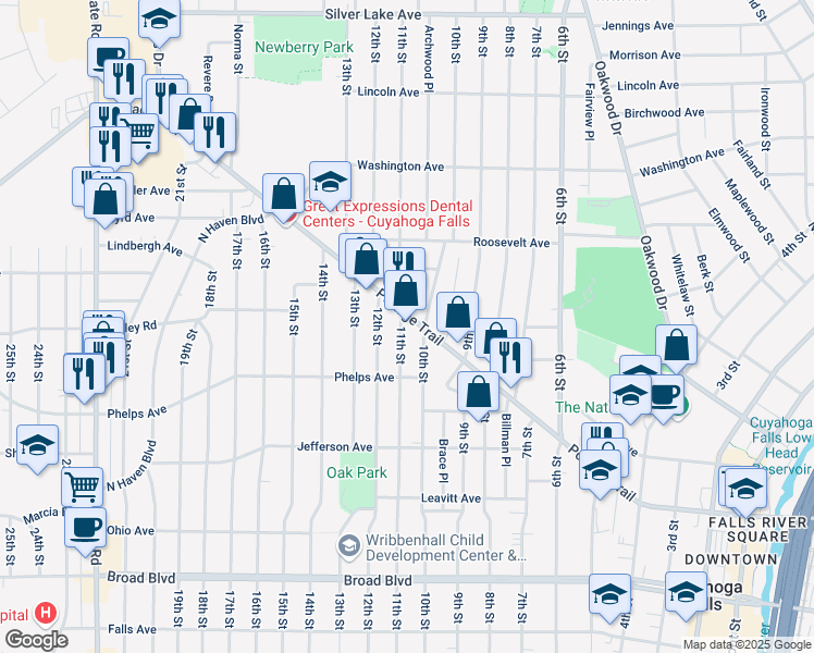 map of restaurants, bars, coffee shops, grocery stores, and more near 1024 Portage Trail in Cuyahoga Falls