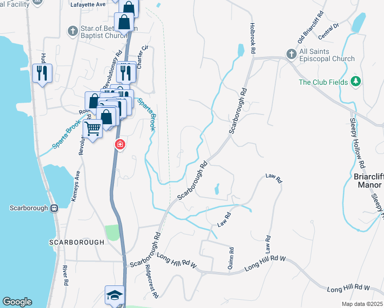map of restaurants, bars, coffee shops, grocery stores, and more near 80 Brookwood Drive in Briarcliff Manor