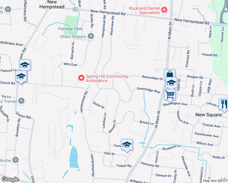 map of restaurants, bars, coffee shops, grocery stores, and more near 36 Greenridge Way in Spring Valley