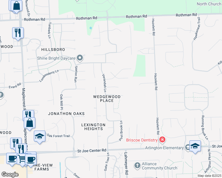 map of restaurants, bars, coffee shops, grocery stores, and more near 7224 Deerpointe Cove in Fort Wayne