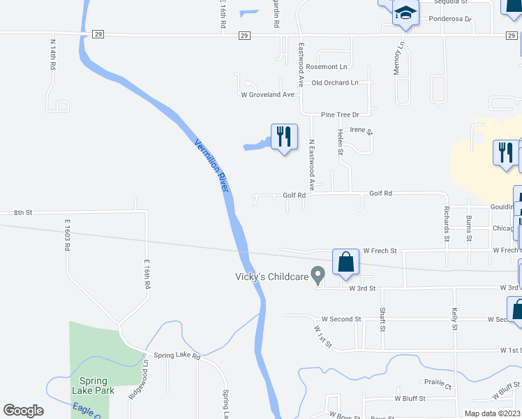 map of restaurants, bars, coffee shops, grocery stores, and more near 37 Country Park Road in Streator