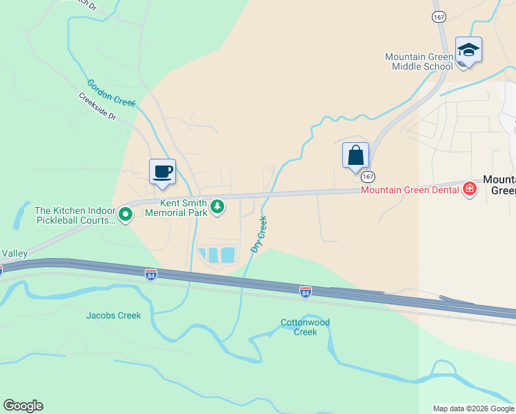 map of restaurants, bars, coffee shops, grocery stores, and more near 5494 Aspen Meadow Lane in Mountain Green