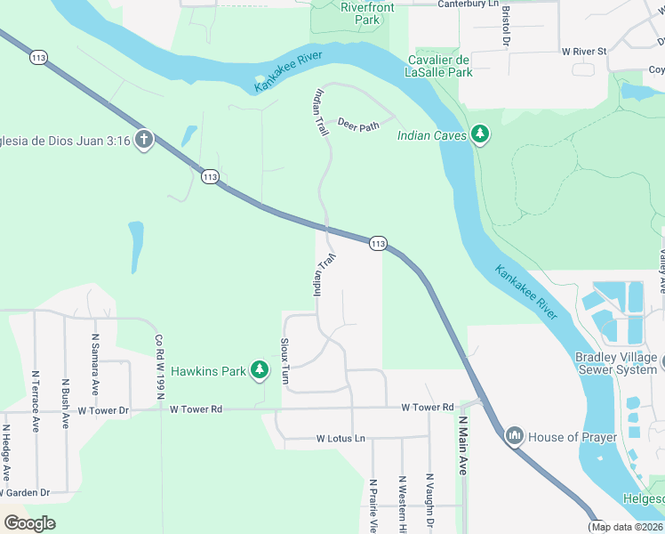 map of restaurants, bars, coffee shops, grocery stores, and more near 1422 Indian Trail in Kankakee
