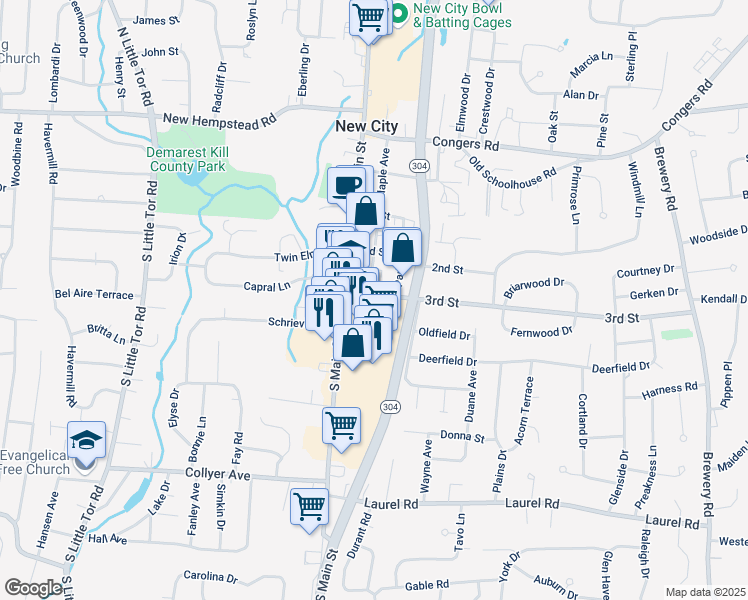 map of restaurants, bars, coffee shops, grocery stores, and more near 15 3rd Street in New City