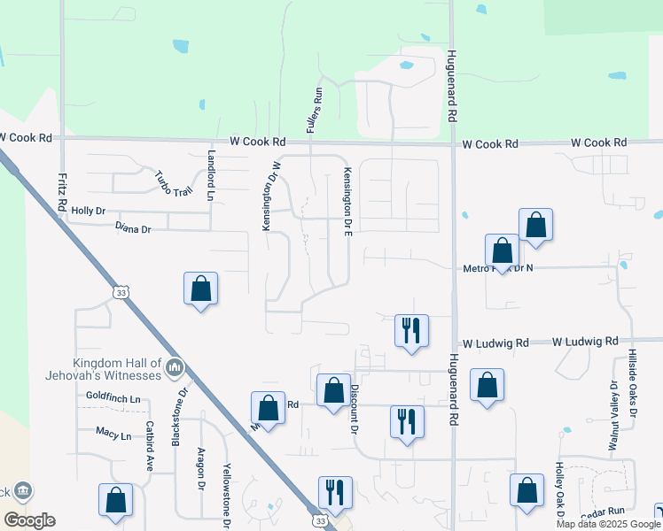 map of restaurants, bars, coffee shops, grocery stores, and more near 6902 Wimberly Crossing in Fort Wayne