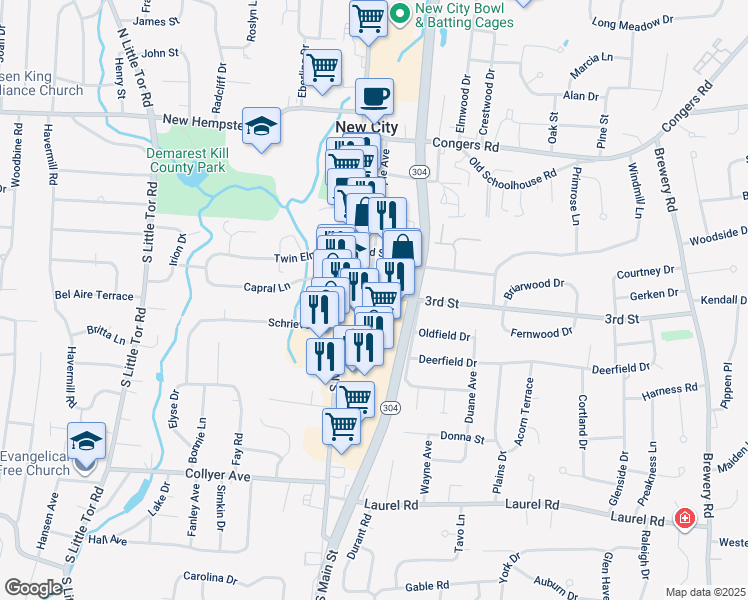map of restaurants, bars, coffee shops, grocery stores, and more near 15 3rd Street in New City