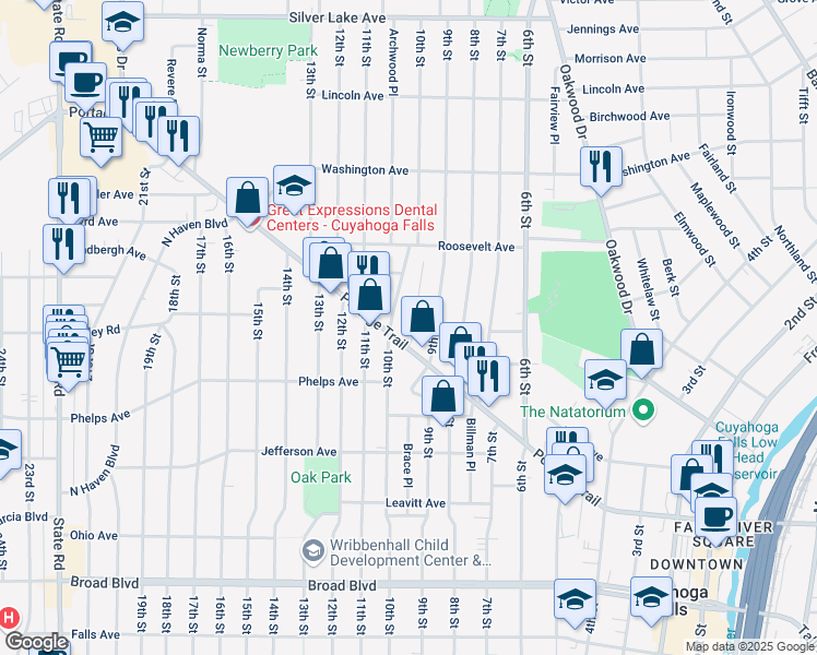 map of restaurants, bars, coffee shops, grocery stores, and more near 2472 9th Court in Cuyahoga Falls