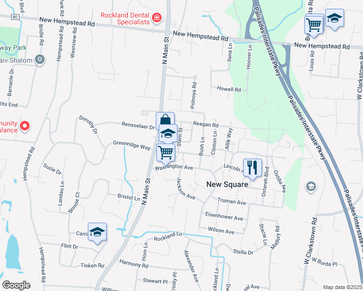 map of restaurants, bars, coffee shops, grocery stores, and more near 18 Stern Street in Spring Valley