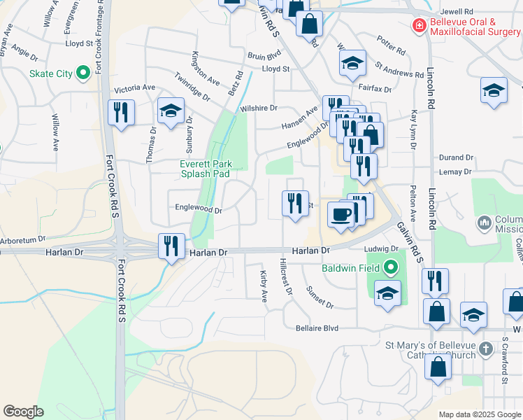 map of restaurants, bars, coffee shops, grocery stores, and more near 309 Garden Avenue in Bellevue